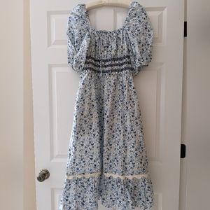 Johnny Was dress Camille milkmaid Ditsy Floral smocking puff sleeve Femi…